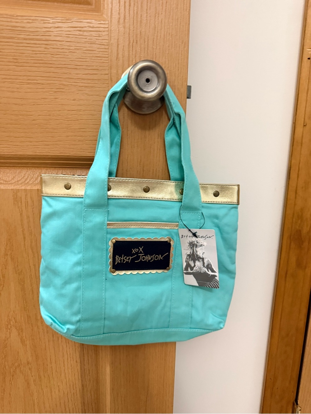 Betsey Johnson Aqua Tote with Gold Accent